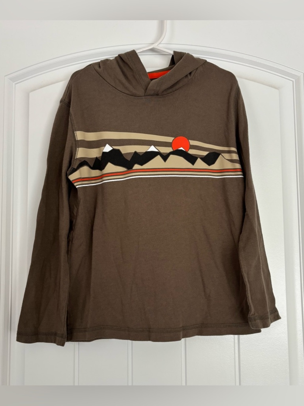 Jumping Beans Boys Brown and Orange Mountain Theme Hooded Long Sleeve Shirt Sz 6
